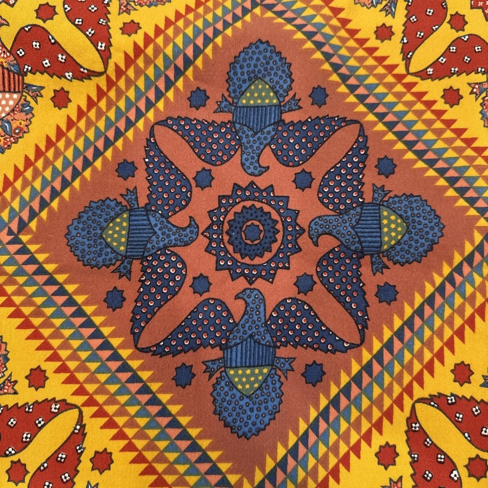 Vtg 1970s Fabric Zepel Liberty Quilt Patriotic Geometric Diamond Groovy Bold